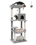 PEQULTI Cat Tree for Large Cats with Metal Frame Big Hammock, Cat Tower for Indoor Cats with 2 Door Condo House, [56.3"=143cm] Multi-Level Cat Shelves with Scratching Posts and Top Perch, Grey