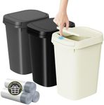 KSSKSS 3 Pack Bathroom Small Trash Can with Lid, 2.6 Gallon Slim Garbage Bin with Pop-Up Lid, 10L Plastic Wastebasket with Press Top Lid for Bedroom, Office, Kitchen, Toilet (Three Colors)