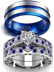 LOVERSRING Couple Ring Bridal Sets His Hers Women 10k White Gold Filled Men Tungsten Carbide Wedding Engagement Ring Band, stone Crystal, Agate