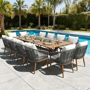 LayinSun 13 Pieces Outdoor Patio Dining Set, Aluminium Rectangular Dining Table and Wicker Rattan Chairs Set for Outside Backyard, Poolside