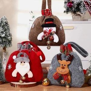 SRGSTR Christmas Gift Bags Zipper Design,3D Christmas Candy Doll Bag,Felt Apples Fabric Gift Bag Snowman,Santa Claus and Elk,Style D