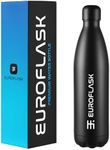 EuroFlask Stainless Steel Water Bottle, Leak Proof Metal Water Bottles with Double Wall Vacuum Insulation-12 Hrs Hot & 24 Hrs Cold Drinks Bottle for Gym, Sports and Work (Black, 750 mL)