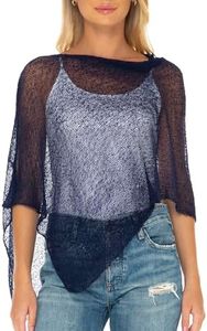 SHU-SHI Women’s Sheer Knit Poncho Shrug Lightweight Summer Bolero Cover Up Pullover Sweater One Size Fits Most