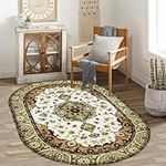 Boho Small Rug 3'x5', Washable Persian Distressed Doormat Faux Wool Entryway Rug Soft Oval Rug Low Pile Nursery Floor Carpet Grass Green Rugs for Bedroom Kitchen Bathroom Living Room Hallway Office