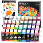 Shuttle Art Acrylic Paint Set, 36 Colours (60ml, 2oz) with 3 Brushes & 1 Palette, Craft painting, Rich Pigments,Non-Toxic for Artists,Beginners and Kids on Rocks, Crafts, Canvas,Wood, Fabric, Ceramic