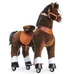 PonyCycle Large Horse Ride on Toys for Kids (42.5" Height/Size 5 for Age 7+) Giddy up Horse Gifts Rides with Brake Bouncy Rocking Horse Walking Animal Plush No Battery Chocolate Brown Ux521