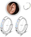 1Pair 6mm Sliver Opal Small Hoop Earrings for Women 316L Surgical Stainless Steel Hypoallergenic Cartilage Hoop Earrings Can Be Used for 3nd Hole Hellx Daith Multiple Piercings Jewelry