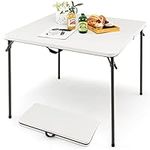 Goplus 34" Square Folding Card Table, Foldable Plastic Folding Tables, Portable Fold Up Table w/Handle, White Indoor Outdoor Utility Bi-Folding Commercial Table for Picnic, Party, Dining, Camping, BBQ