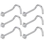 Popuhoops 6pcs 18g 2.5mm Clear CZ 316L Surgical Steel Silver Nose Rings Studs Screw Nose Nostrial Piercing Body Jewerly Stainless Steel Screw Nose Studs for Women 18 gauge 2.5mm Cubic Zirconia