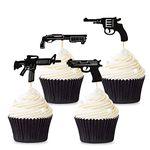 Cyodoos 24 Pcs Gun Cupcake Toppers Gun Pistol Shooting Themed Cupcake Picks Baby Shower Birthday Party Cake Decorations Supplies - Black Glitter