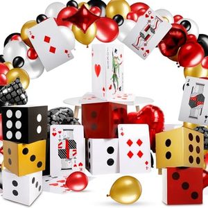 Cholemy 146 Pcs Casino Theme Party Decorations 137 Pcs Casino Balloons 8 Pcs Dice Favor Boxes 1 Set Full Jumbo Playing Card for Adults Game Night Las Vegas Party Casino Birthday Party Decorations