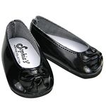 Black Patent Doll Shoes with Bow, Dress Shoes Fits 18 Inch American Girl Dolls, Black Patent Bow Shoe Slip Ons