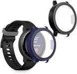 kwmobile Cover Comaptible with Garmin vivoactive 5 / Active 5 Covers - 2X Tempered Glass with Plastic Frame - Black/Dark Blue