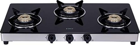 Elica Vetro Glass Top 3 Burner Gas Stove (703 CT VETRO SS), Black and Silver