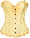 YUNAR Women's Beautiful Floral Lace Up Boned Overbust Corset Bustier Lingerie Bodyshaper Top, Yellow, Small