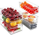 Snazzy Set of 6 Fridge Organizers and Storage Clear, Stackable Storage Bins for Kitchen, Bathroom, Bedroom, Cabinet, Countertops, Freezer and Pantry