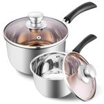 HaSteeL Small Saucepan Set of 2, 18/10 Stainless Steel Sauce Pan Pot Milk Pan Soup Pan, for Home Kitchen Restaurant Camping, Rust Free & Heavy Duty, Non Toxic & Healthy, Dishwasher Safe, 1 QT + 2 QT