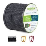 HIKEMAN Nylon 750Lb Paracord 4mm Cord - 50m Parachute Cord with 7 Wires,Multifunction Reflective Outdoor Survival para cord(Black)