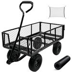 Eachbid 900lbs Steel Garden Cart, Heavy Duty Utility Garden Wagon with Removable Sides Convert into Flatbed, Flexible Handle Steel Lawn Utility Cart for Garden Farm Yard (Black)