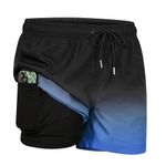 JOYSON Mens Swim Trunks with Compression Liner Quick Dry 5" Beach Shorts Workout Shorts with Pockets Black Blue Gradient S