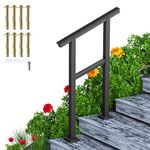 SPACEEUP 2ft Stair Handrail,27" x 35" Handrails for Outdoor Steps Fit 0 to 2 Steps Transitional Handrail with Installation Kit Handrail for Stairs Outdoor Aluminum and Iron Stair Railing,Matte Black