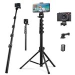 Phone Tripod Stand, ZETONG 170CM Long Extendable 2-in-1 Aluminum Selfie Stick Tripod with Bluetooth Selfie Stick Remote for iPhone Samsung Huawei LG Google Sony Smartphones for Gopro Camera - Black