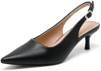 Amoji Women Closed Pointed Toe Low Kitten Heel Slingback Pump Party Wedding Dress Shoes FZ321 Black Size 5.5 women