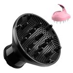 New Universal Hair Diffuser Attachment for Blow Dryers with 1.5-inch to 2.4-inch for Curly & Wavy Hair, Professional Hair Dryer Diffuser with Shampoo Brush (black)