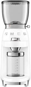 Smeg CGF01WHUK Coffee Grinder, Aluminium Construction, 50's Retro Style, 8 Programme Settings and 3 Grinding Grades, White