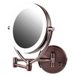 Ovente Wall Mount Lighted Makeup Mirror 7.5 Inch 1X 10X Magnifier 360° Double Sided Extendable Reach Acrylic Edge Dimmable LED Battery USB Adapter Operated Circle Large Antique Brass MLW75AB1X10X