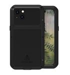 LOVE MEI for iPhone 15 Plus Metal Case, Outdoor Heavy Duty Rugged Full Body Protection Case Military Armor Bumper Aluminum Metal Dust/Shockproof Case with Tempered Glass for iPhone 15 Plus (Black)