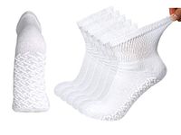 6 Pairs of Non-Skid Diabetic Cotton Quarter Socks with Non Binding Top (White, 10-13)