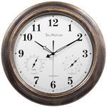 Large Outdoor Clocks Waterproof for Patio with Thermometer, 18 Inch Silent Wall Clocks Battery Operated, Round Retro Analog Wall Clock for Living Room, Kitchen, Bedroom, Pool, Garden Decor - Bronze