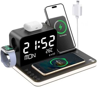 7-in-1 Wireless Charging Station with Clock, Wireless Charger with Night Light, Bluetooth Phone Time Sync, for iPhone 17/16/15/14/13 Pro Max, Android Phones, AirPods & Apple Watch, 33W Adapter