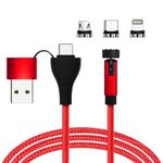 FIRENEXT 540° Rotate Magnetic USB Cable, 3 in 1 Magnetic Phone Charger Cable Compatible with Lightning, Micro, Type C Device