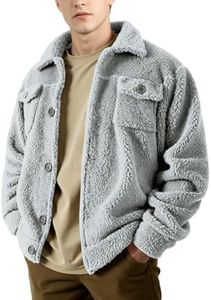 GINGTTO Mens Fury Teddy Bear Jackets Grey Soft Teddy Bear Coat Cozy for Men M