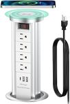 Pop Up Outlet for Countertop with PD 20W USB C, Recessed Countertop Outlet 4 AC Outlets 3 USB Ports and 10W Wireless Charger, Flush Mount Power Strip for Kitchen Island Office(White)