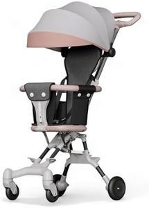 Momness Luxury 3-in-1 Baby Stroller for 7 Months to 3 Years, Lightweight, Foldable, Chair, Safety Harness, Cushioned Seat, Ideal Toddler Trolley, Easy Travel, Carry on Plane (Baby Pink)