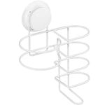 Navaris Hair Dryer and Straightener Holder - No Drill Suction Cup Hairdryer Holder for Wall - Sticks to Mirror, Windows, Glass, Tile - Stainless Steel White