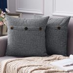 MIULEE Set of 2 Decorative Linen Throw Pillow Covers Cushion Case Triple Button Vintage Farmhouse Pillowcase for Couch Sofa Bed 18 x 18 Inch 45 x 45 cm Dark Grey