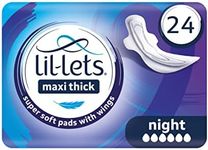 Lil-Lets Maxi Thick Period Pads X 24, Night Absorbency, with Wings, 1 Pack of 24 Maxi Pads, for Very Heavy/Extra Heavy Overnight Flow, Unscented, Nightime Sanitary Towel