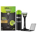 GilletteLabs Men's Razor + 2 Razor Blade Refills with Exfoliating Bar, Gift for Men, Includes Premium Magnetic Stand, Shave Gel and Pocket Mirror