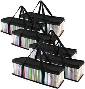 Stock Your Home CD Storage Bags (6 Pack) - Transparent PVC Media Storage - Water Resistant CD Holder Case with Handles - Clear Plastic Carrying Game Bag Storage for CDs, Albums, Video Games, Books