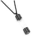 Zysta Acrylic Clear Tube Cremation Ash Urn Cylinder Container Bottle Pendant Necklace Memorial Keepsake Vial Locket Stainless Steel 24 inches Chain Link with Gift Box (Non-Engraving, Black)