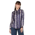 Poppy & Co Women's Satin Printed Blue Leaf Abstract Shirt