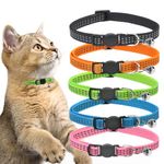 Pasking 10 Pack Reflective Cat Collars with Bells - Breakaway Kitten Collars Colorful Adjustable Kitty Collars for Girl Boy Cats Gifts Pet Supplies Stuff Accessories 8" - 13"