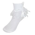 CTM Girls' Lace Ruffle Anklet Sock with Pearl Accent, Large, White