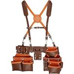 VEVOR Tool Belt with Suspenders, 19 Pockets, 29-54 inches Adjustable Waist Size, Tool Belts for Men, Genuine Leather Heavy Duty Carpenter Tool Pouch for Carpenters, Electricians, and Gardening, Brown