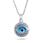 Bling Jewelry Turkish Spiritual Protection Amulet Round Circle Moving Floating Aqua Nazar Blue Evil Eye Filigree Charm Pendant Necklace for Women for Teen .925 Sterling Silver