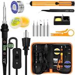 Soldering Iron Kit 80W LCD Adjustable Temperature 180-520℃ Solder Kit Electronics 13 in 1 Welding Tools with ON/OFF Switch, Solder Wire, Flux, 5 Soldering Tips, Desoldering Pump, Stand, Tweezers